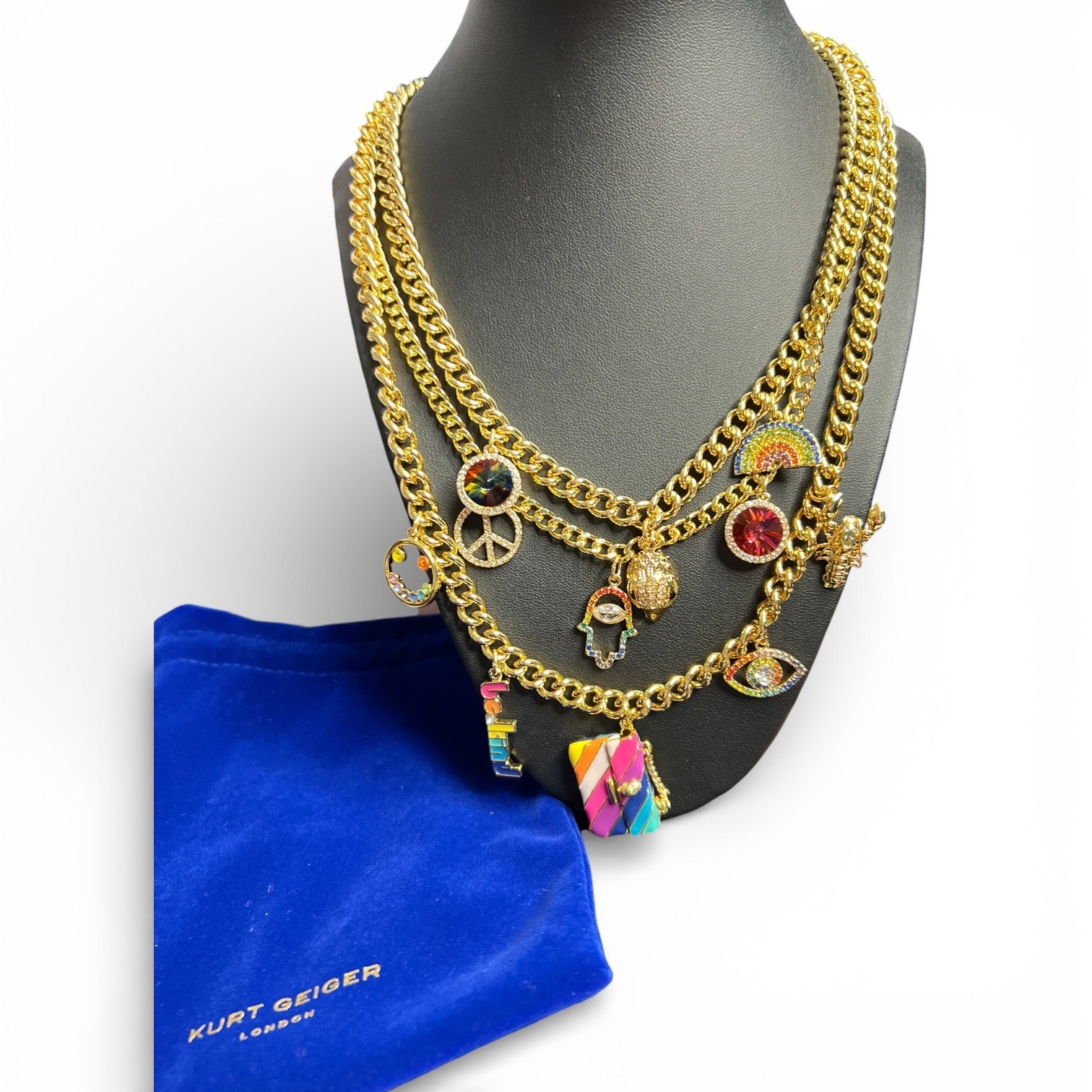 Nwt Kurt Geiger London Multi-Row Mixed Charm Chunky Chain Necklace - Retired 325$